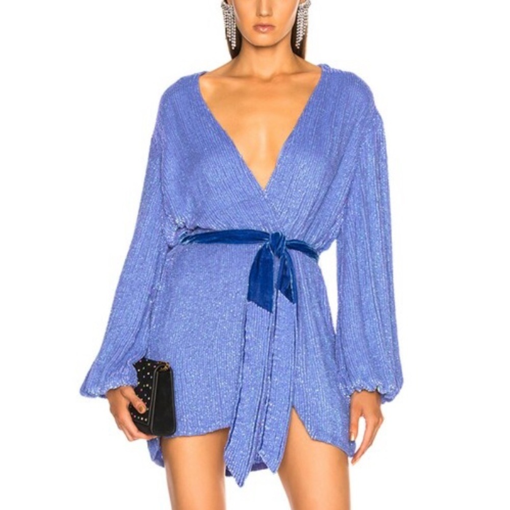 NWT Retrofete Gabrielle Dress Wrap Sequin Blue Purple Teal Rainbow XS Mini New